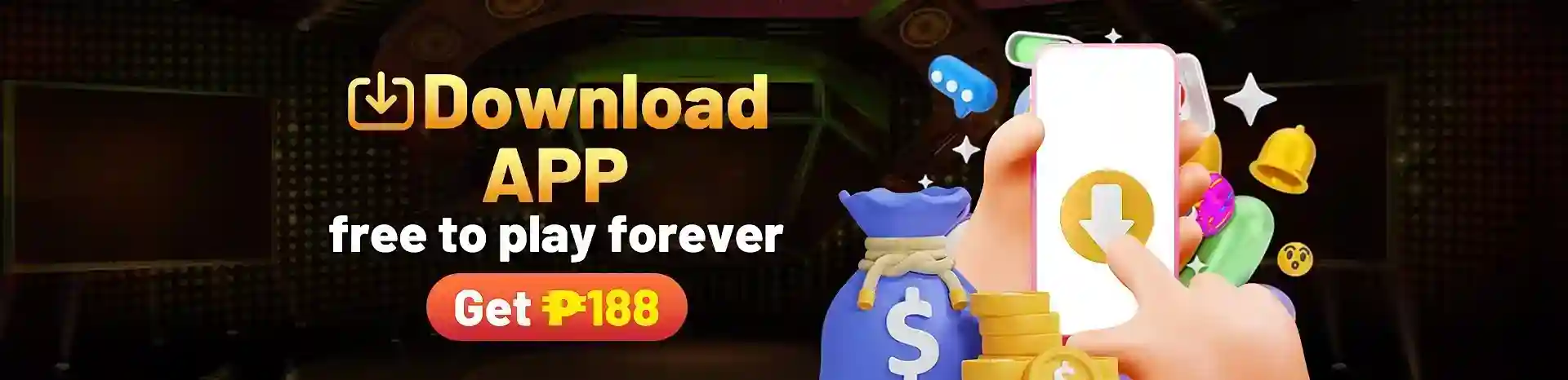 GD FORTUNE app download interface with login, register, and games options